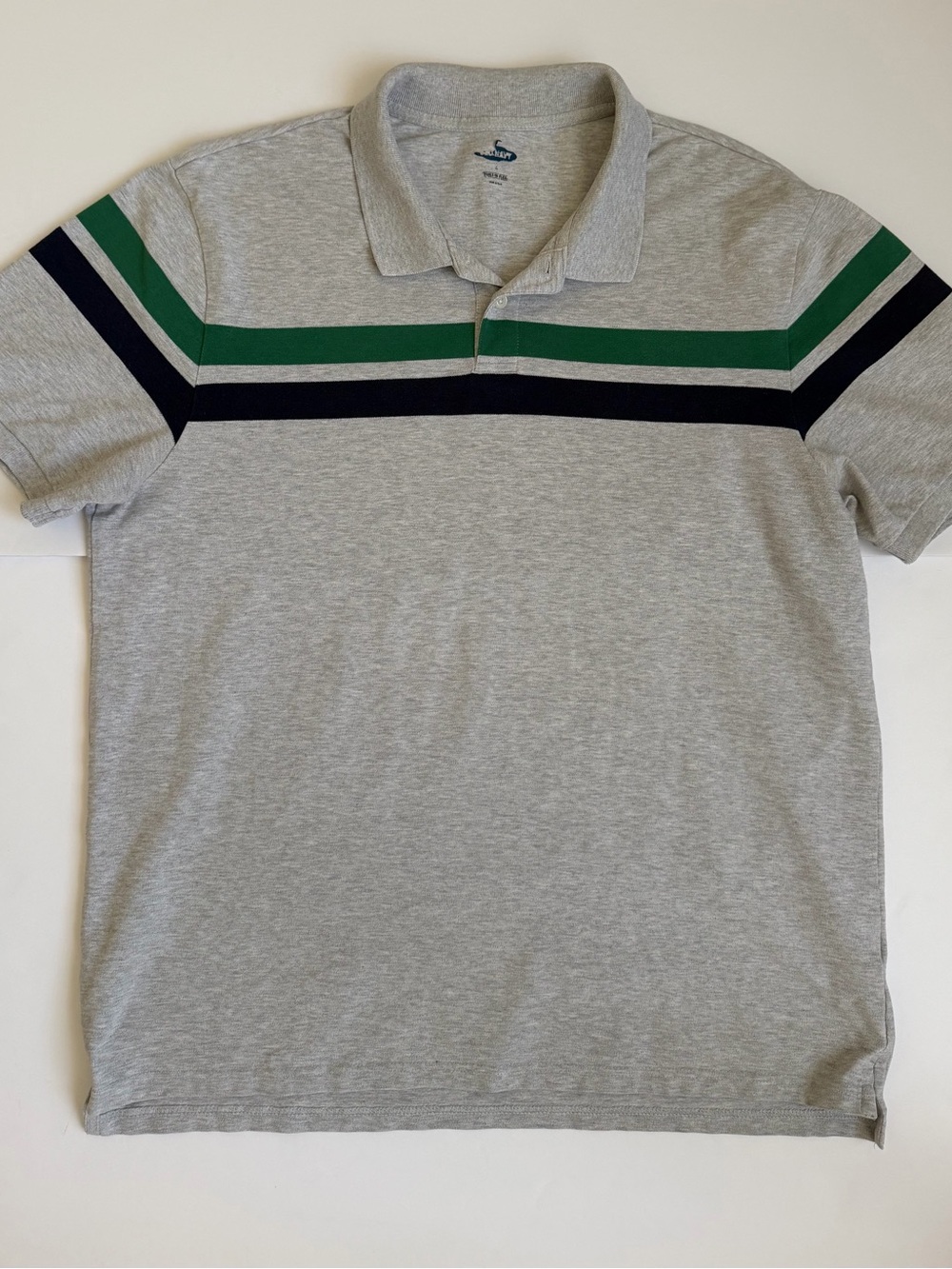 Old Navy Light Gray Polo with Green and Navy Stripes